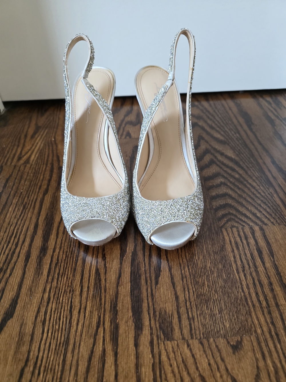 Vince Camuto Silver Glitter Peep-Toe Slingback Heels